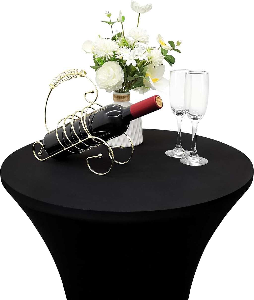 24X43 Inch round Fitted Cocktail Table Cover Black Spandex Cocktail Table Cloth Highboy Fitted Tablecloth High Top Table Cloths for Party Pub Banquet Bistro