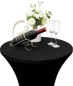 24X43 Inch round Fitted Cocktail Table Cover Black Spandex Cocktail Table Cloth Highboy Fitted Tablecloth High Top Table Cloths for Party Pub Banquet Bistro
