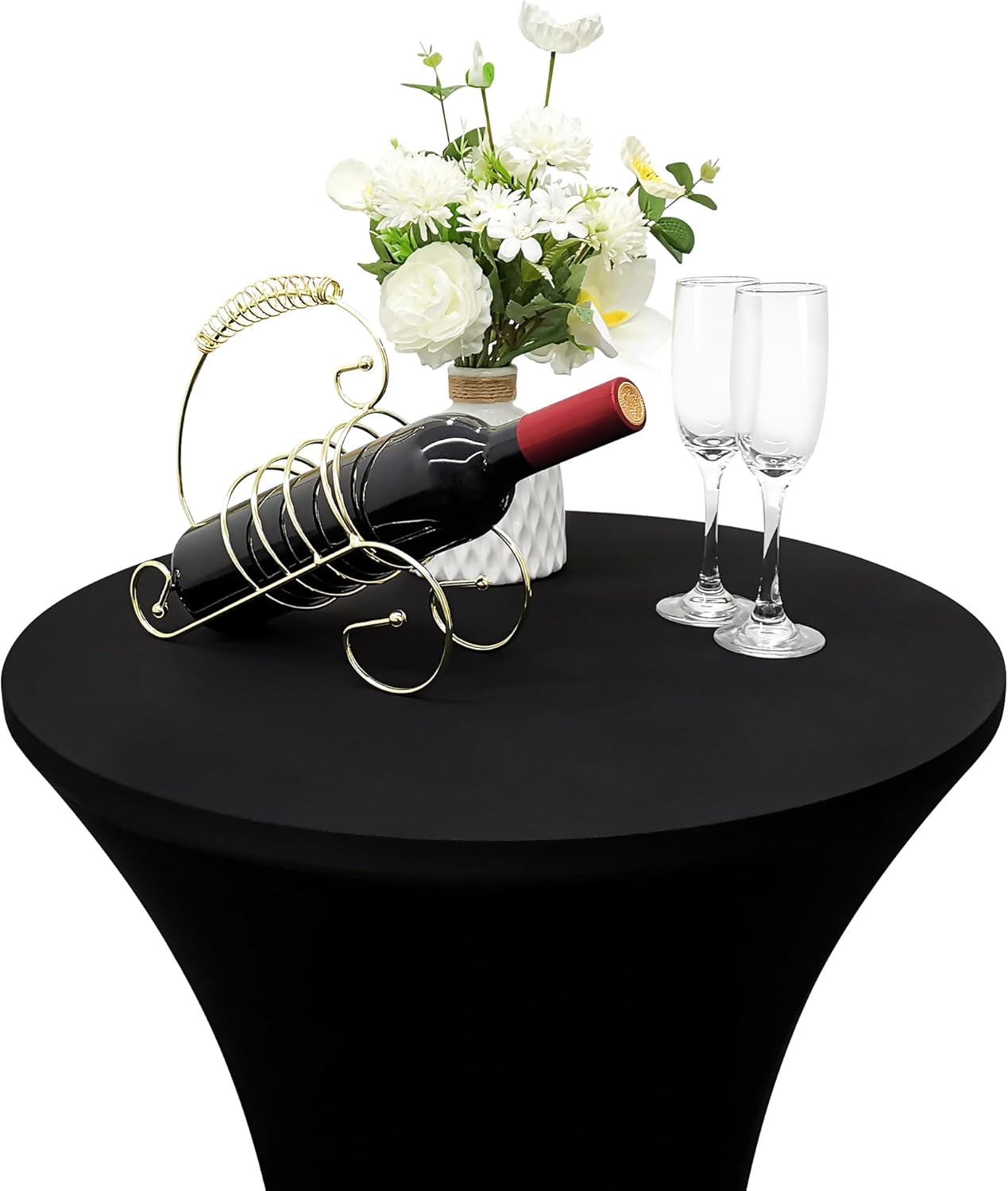 24X43 Inch round Fitted Cocktail Table Cover Black Spandex Cocktail Table Cloth Highboy Fitted Tablecloth High Top Table Cloths for Party Pub Banquet Bistro