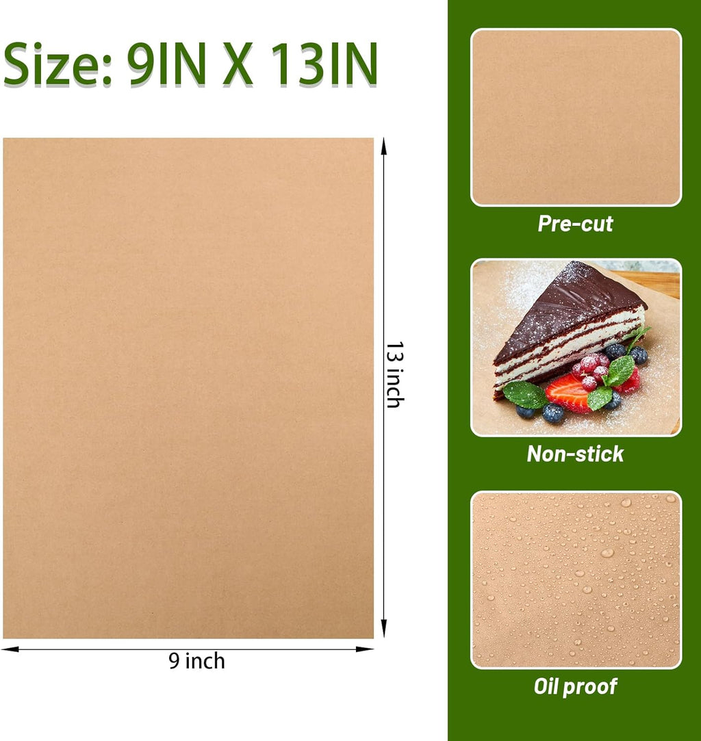 150 PCS Parchment Paper Sheets, 13” X 9” Non-Stick Precut Baking Parchment, for Baking Grilling Air Fryer Steaming Bread Cakes Cookies and More(Unbleached)