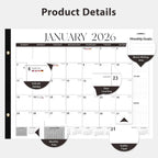2026 Desk Calendar, Large Desk Calendar 22" X 17" (Jan 2026 - Jun 2027) Monthly Desktop Wall Planner for Family Teacher School Office Supplies, Black-White