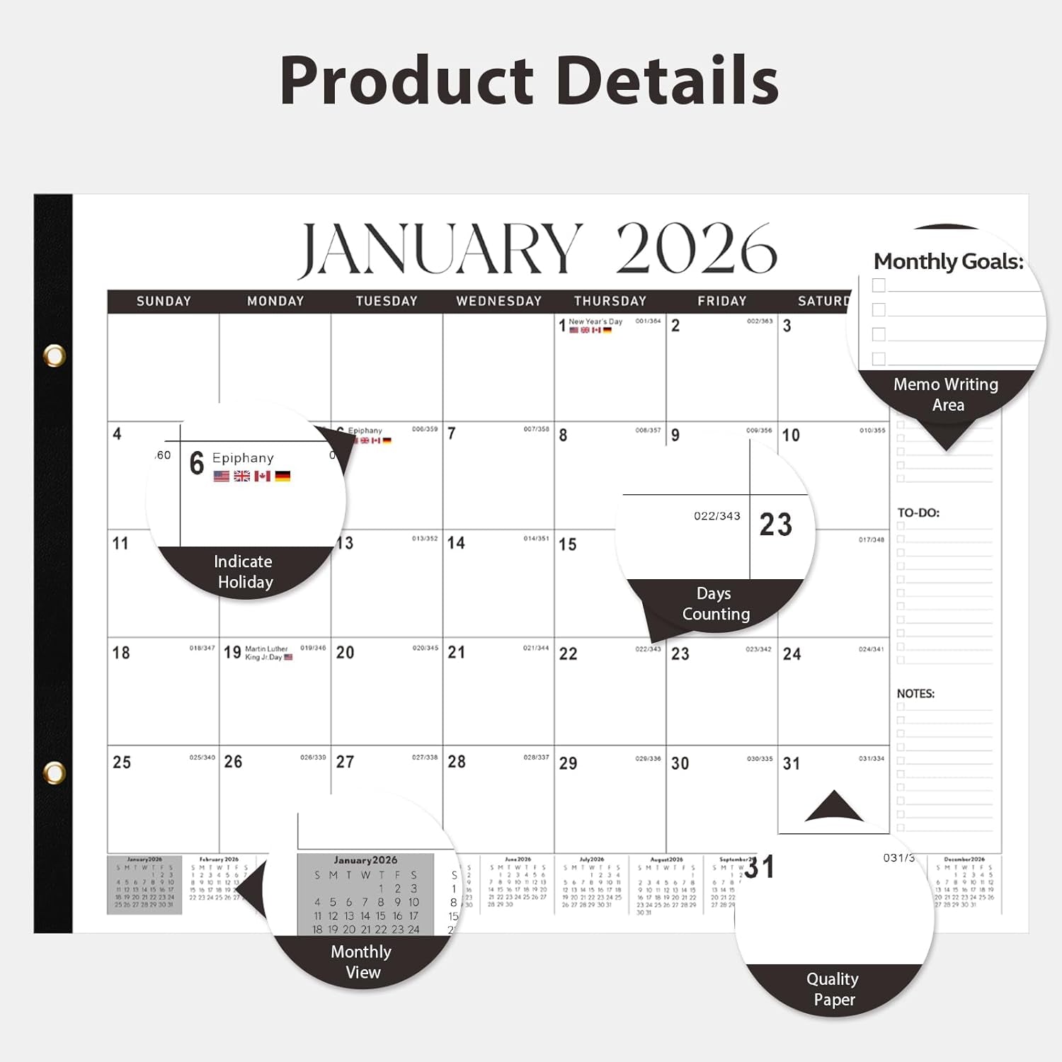 2026 Desk Calendar, Large Desk Calendar 22" X 17" (Jan 2026 - Jun 2027) Monthly Desktop Wall Planner for Family Teacher School Office Supplies, Black-White