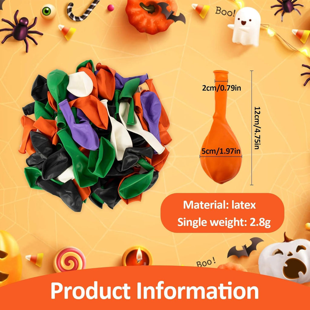 100PCS Halloween Balloons Garland Arch -  Halloween Birthday Party Decorations Indoor Matte Orange Black Purple Green White Latex Balloons Globos Para Fiestas Ballon Decoration Supplies 12 Inch