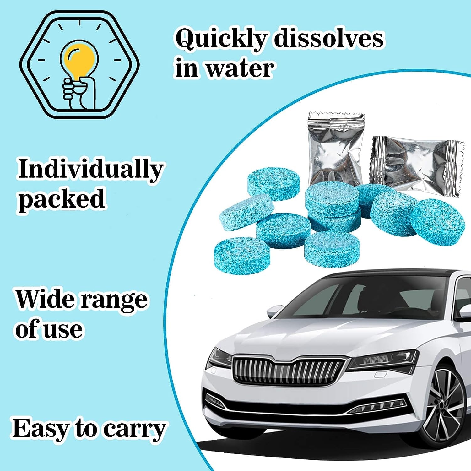150 Car Windshield Washer Tablets - Washer Fluid Tablets Glass Cleaner Concentrate Car Windshield Wiper Fluid Car Windshield Cleaner