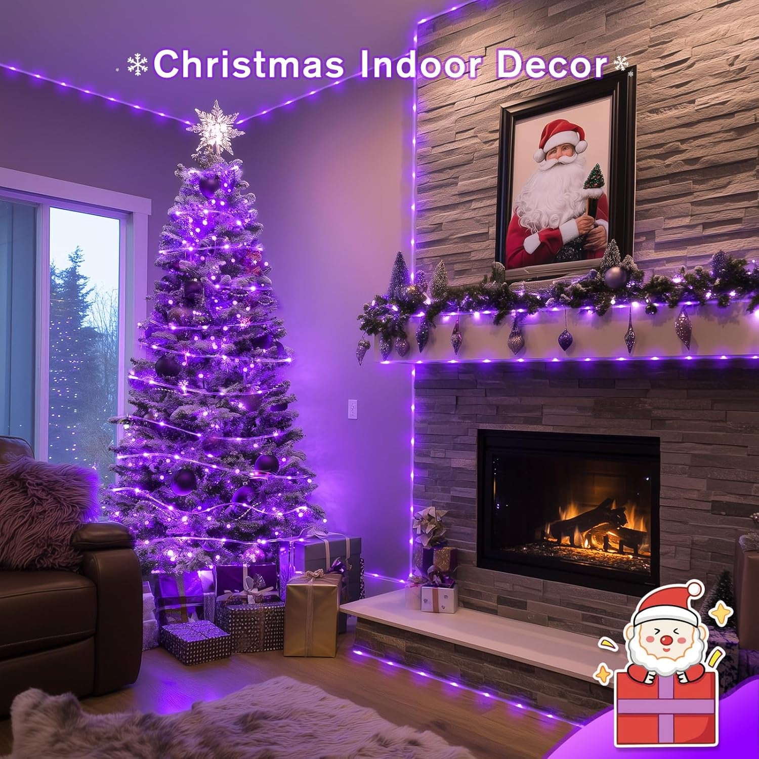 200 LED Purple Solar Christmas Lights, 66 Ft Rope Lights Outdoor Waterproof, PVC Tube Purple Christmas String Lights for Party Tree Fence Christmas