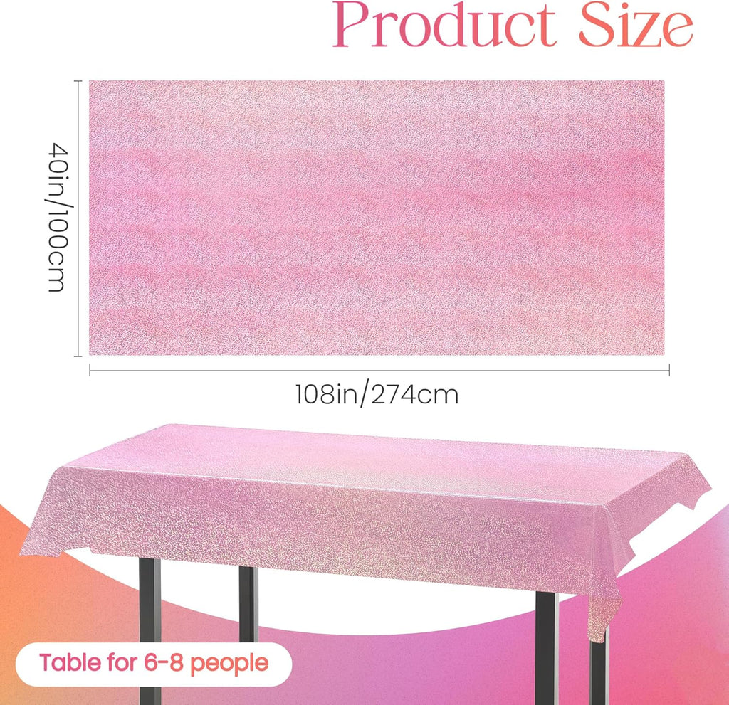 1 Piece Pale Pink Holographic Laser Tablecloths Light Pink Shiny Table Covers 40" X 108" Disposable Rectangle Table Cloths for Girl Birthday Party Wedding Anniversary Bachelorette Baby Shower Décor