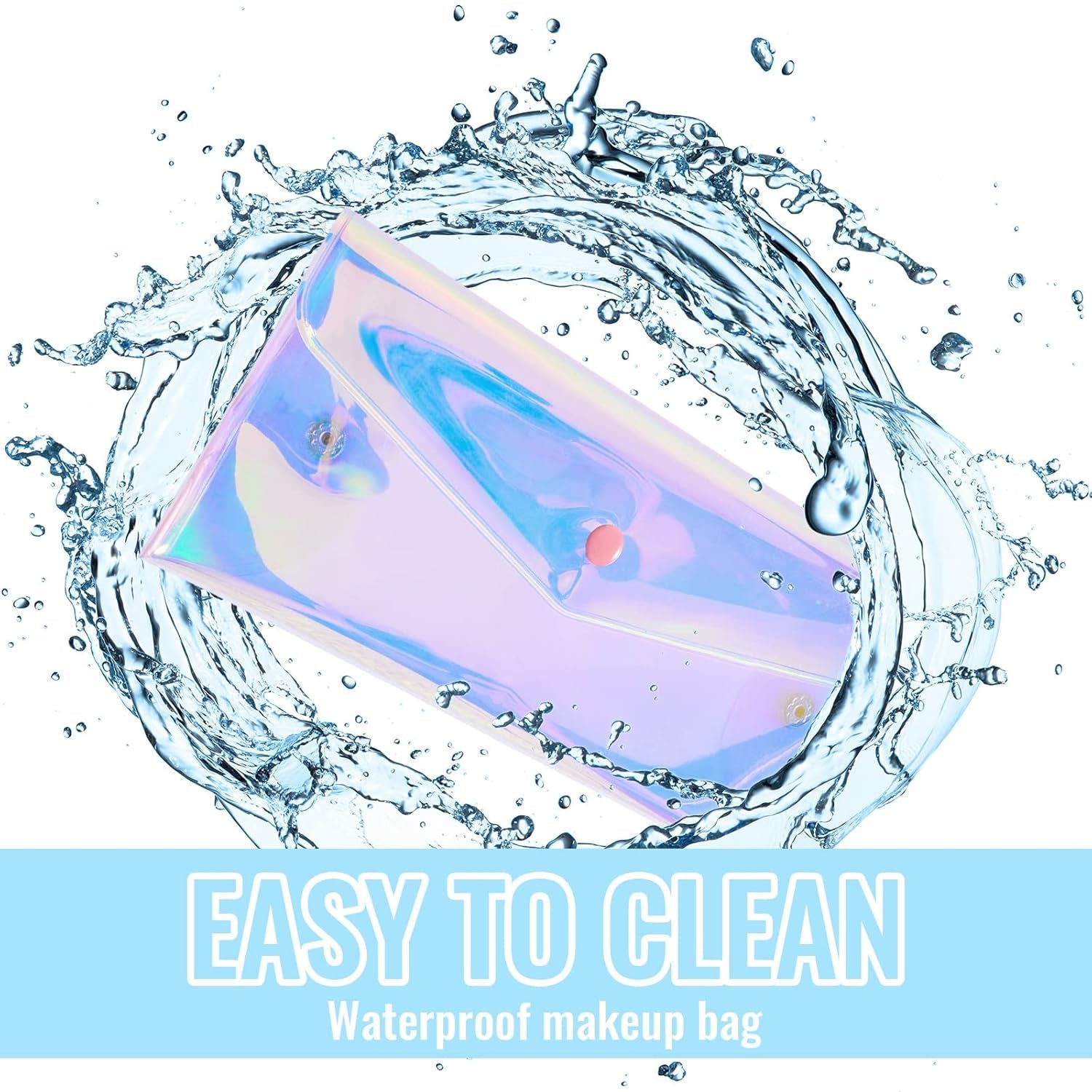 3 Pcs Holographic Makeup Bag Iridescent Pencil Pouch Clear Transparent Small Iridescent Waterproof Cosmetic Bag Make up Envelop Organizer Case Travel Clear Coin Purse for Women(Medium)