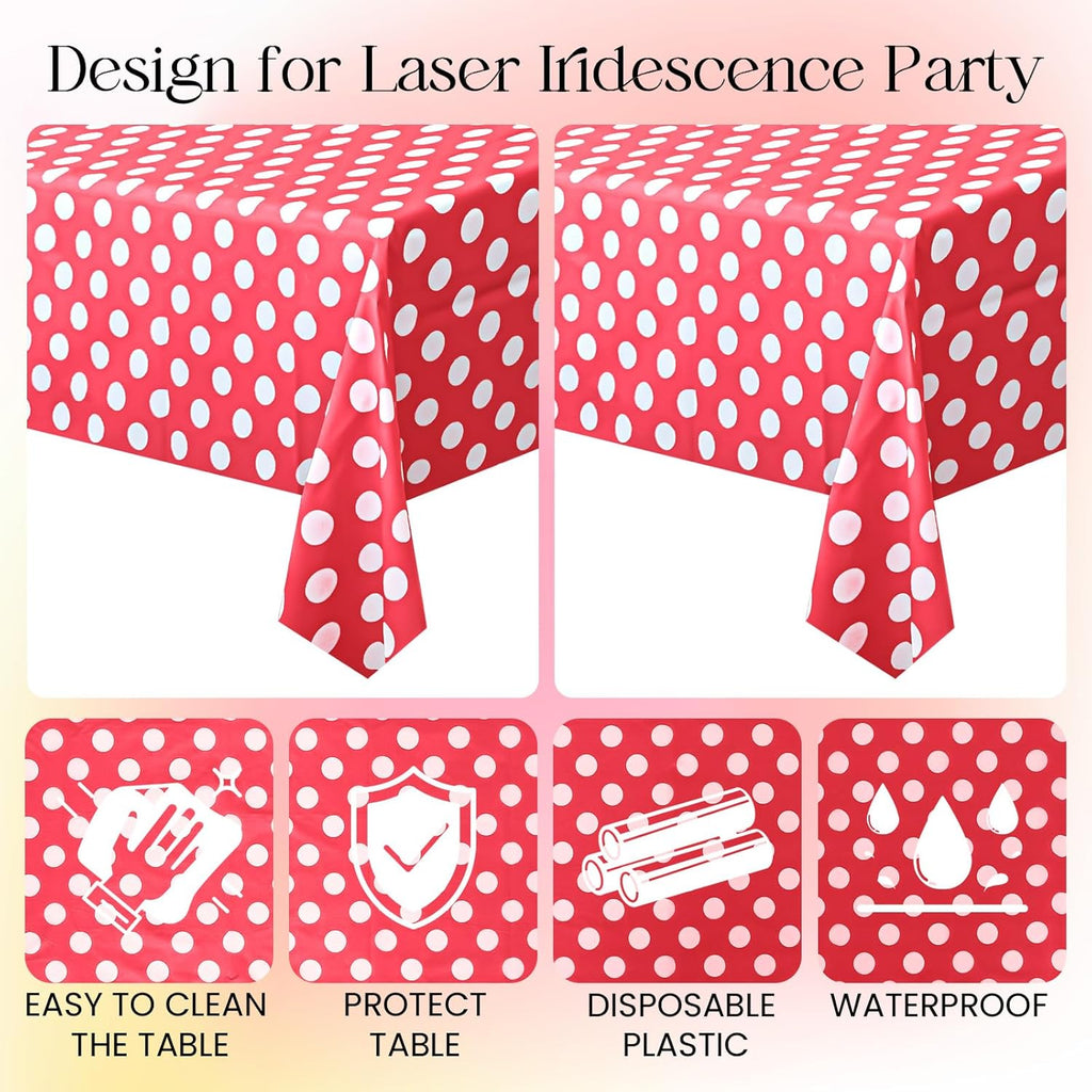 1 Piece Red Polka Dot Rectangle Tablecloth - 54X72“ Decorative & Stain Resistant Table Cloth with Polka Dot Pattern, Table Cover for Dining Table, Buffet, Wedding, Camping, Party & Wedding