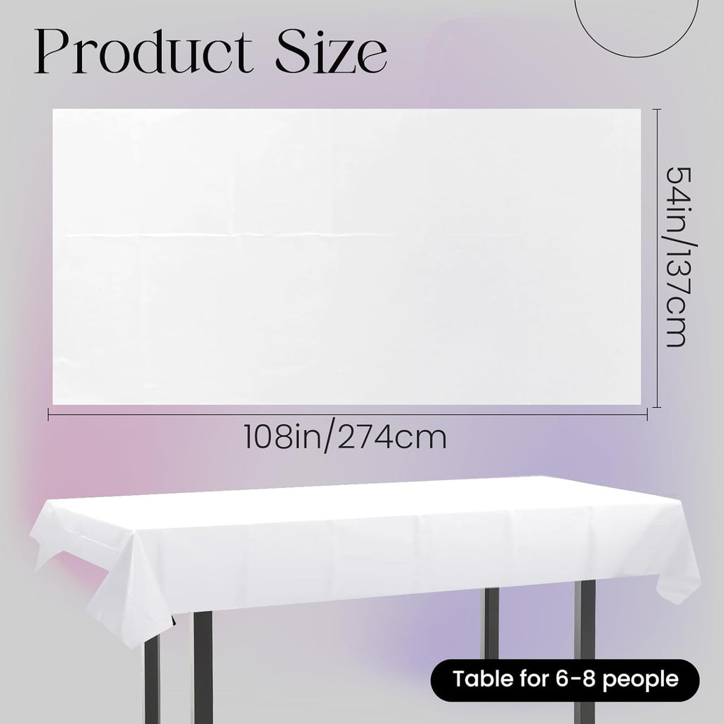 1 Piece White Rectangle Tablecloth, Thick & Durable Waterproof Plastic Table Cloth, 54X108 Inch Heavy-Duty Surface Protector, Stain Resistant Table Cover for Dining/Party/Buffet/Wedding