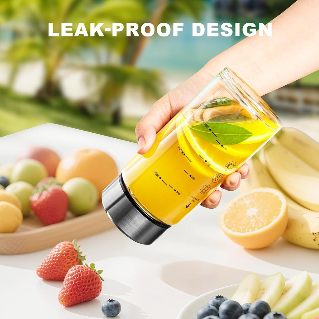 12 Oz Glass Bottles with Lids, 4 Pack Glass Juice Bottles, Reusable Water Bottle for Juicing, Stainless Steel Lids Juicer Bottles, Leakproof, BPA Free