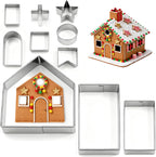 10Pcs Gingerbread House Cookie Cutters Set for Christmas Winter Holiday Baking and Decoration, Stainless Steel 3D Gingerbread House Kit for Kids Adults, Gift Package