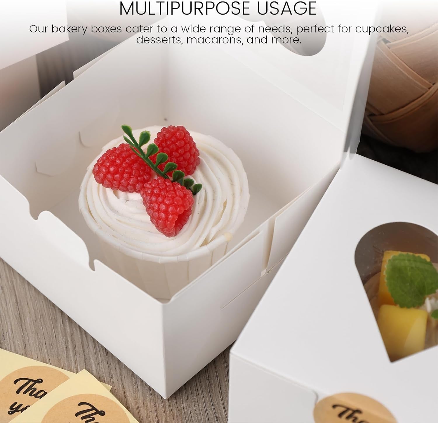 20PCS Cookie Boxes,4X4X2.5Inches Mini Bakery Boxes with Window for Individual Cupcake Pastry Candy Strawberry, Party Supplies