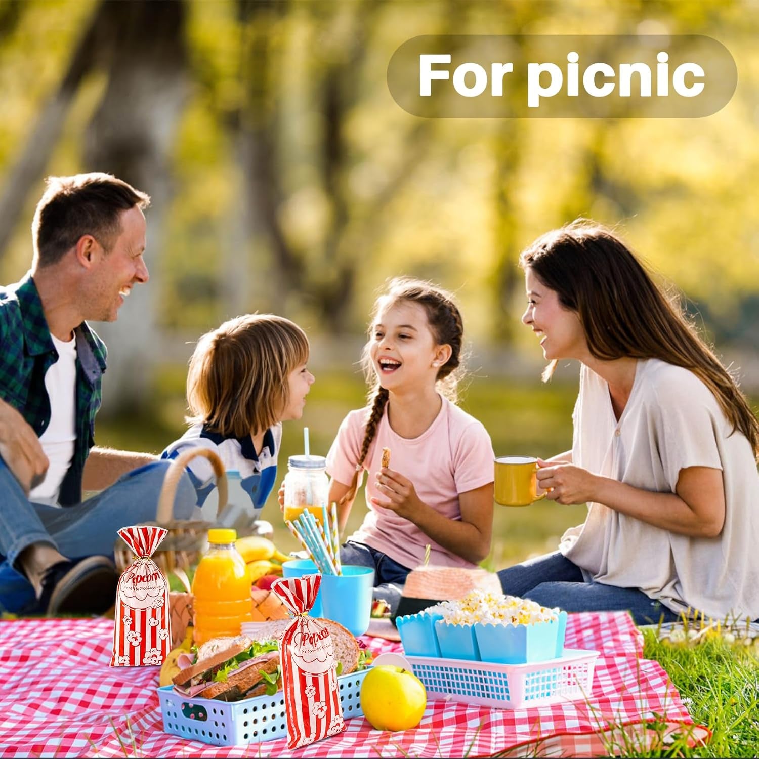 100 Popcorn Bags Individual Servings - Plastic Popcorn Food Bags with Twist Tie Pop Corn Party Sleeves Bulk Bar Snack Containers Nostalgia Gift Packs Carnival Halloween Christmas Movie Night Supplies