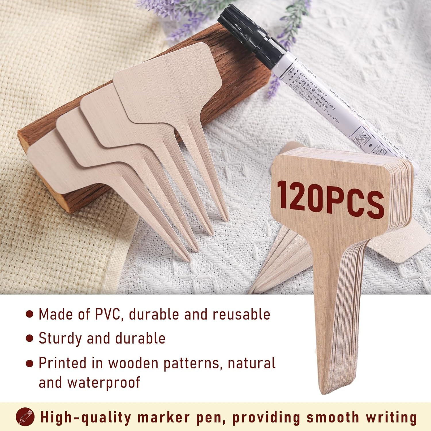 120PCS 4 Inch T-Type Plant Tags, with Marker Pen, Waterproof Garden Signs for Outdoor Plants