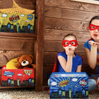 3 Pack Comic Book Storage Hero Themed Basket Large Gifts for Laundry Hamper Basket for Kids Room Nursery Collapsible Toy Clothes Storage Collection Bin(City,Rectangle)