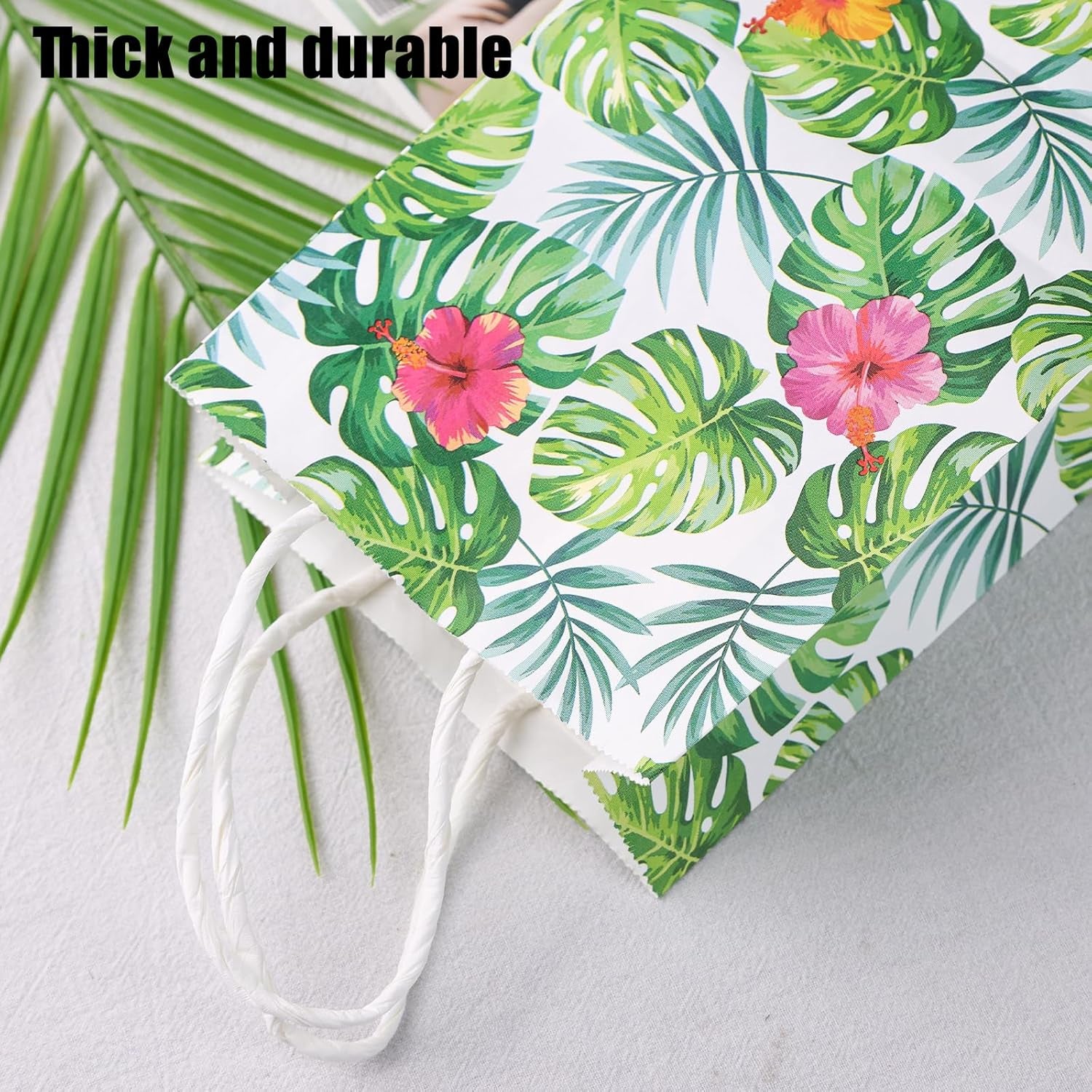 24 Pack Party Favor Bags with Handles, 5.5" X 2.8" X 8" Hawaii Luau Goodie Treat Bags for Aloha Festival Beach Theme Birthdays Pool Parties Bulk Gift Packaging Supplies