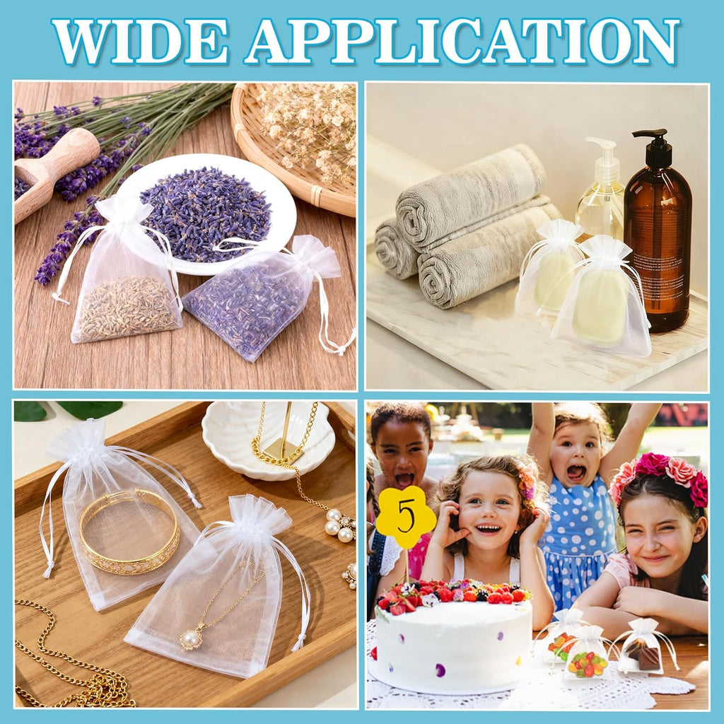 100PCS Organza Bags 4"X6" - Small Organza Sachet Jewelry Gift Favor Bags Drawstring Mesh Bags Gifts Valentines Wedding Eid Mubarak Halloween Eve Christmas New Year Party Candy Fruit Wrap Bulk White