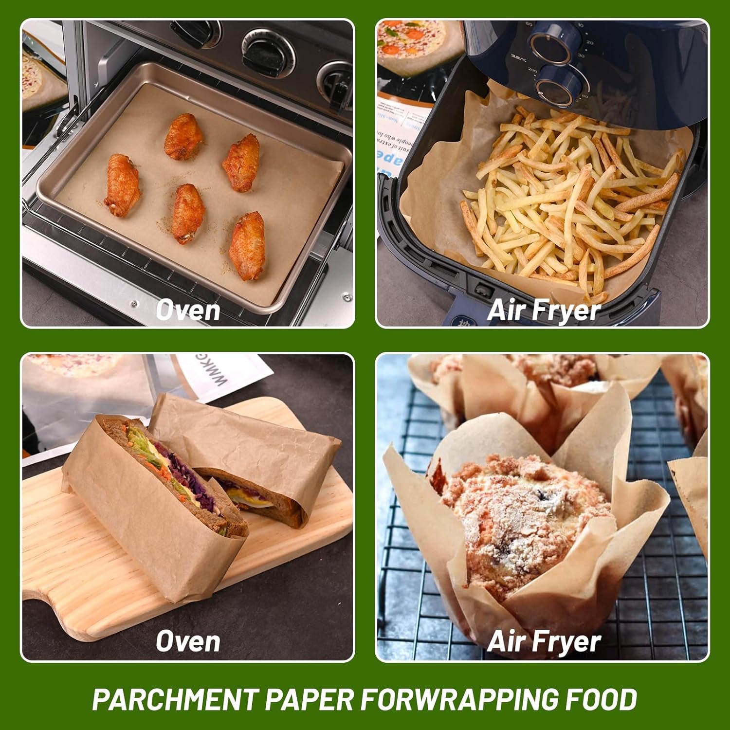 150 PCS Parchment Paper Sheets, 13” X 9” Non-Stick Precut Baking Parchment, for Baking Grilling Air Fryer Steaming Bread Cakes Cookies and More(Unbleached)