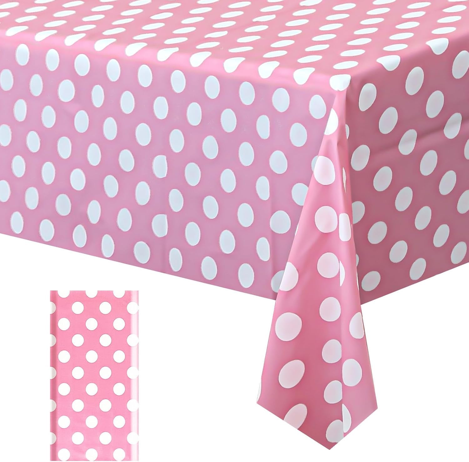 1 Piece Pink Polka Dot Rectangle Tablecloth - 54X72“ Decorative & Stain Resistant Table Cloth with Polka Dot Pattern, Table Cover for Dining Table, Buffet, Wedding, Camping, Party & Wedding