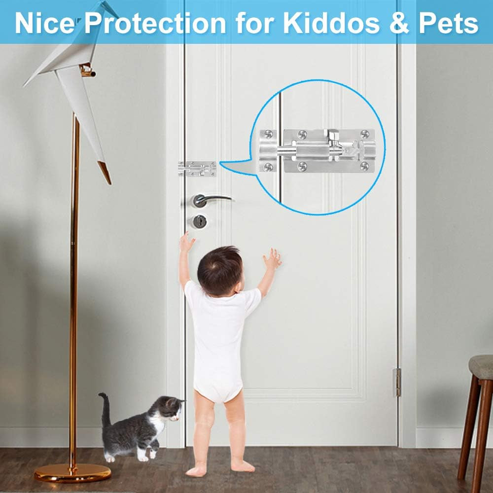 2 Pack Barrel Bolt Latch, 3 Inches Slide Latch Lock, Thickened Stainless Steel Sliding Locks for Door, Brushed Finish Sliding Bolt Lock Latches with 12PCS Screws