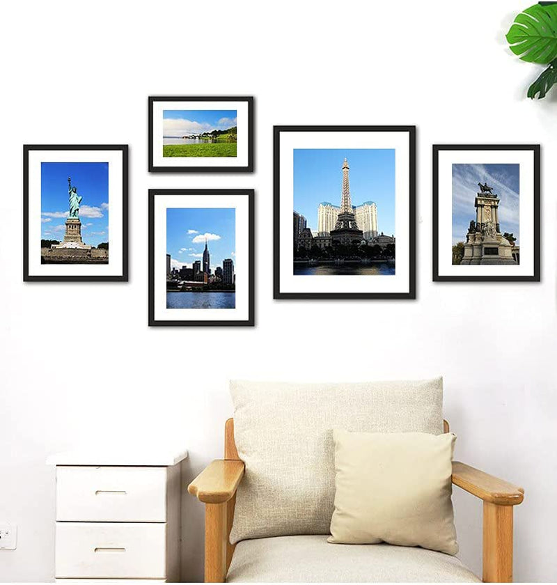 10X14 Picture Frame, Display Pictures 8 X 12 with Mat or 10 X 14 without Mat for Wall Mounting Display, Photo Frames, Black.