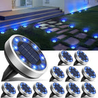 16 Pack Solar Ground Lights Outdoor, 8 LED Solar Disc Lights IP65 Waterproof Flat Light, Pathway Light Solar Powered for Garden Lawn Patio Yard Path Landscape, Blue