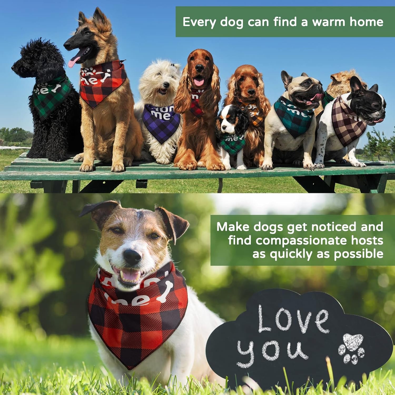 16 Pcs 2 Size Adopt Me Dog Bandanas Bulk Plaid Reversible Triangle Bibs Printing Pet Scarf Bibs Adoption Event Celebration Accessories for Christmas Small Medium Large Shelter Animals