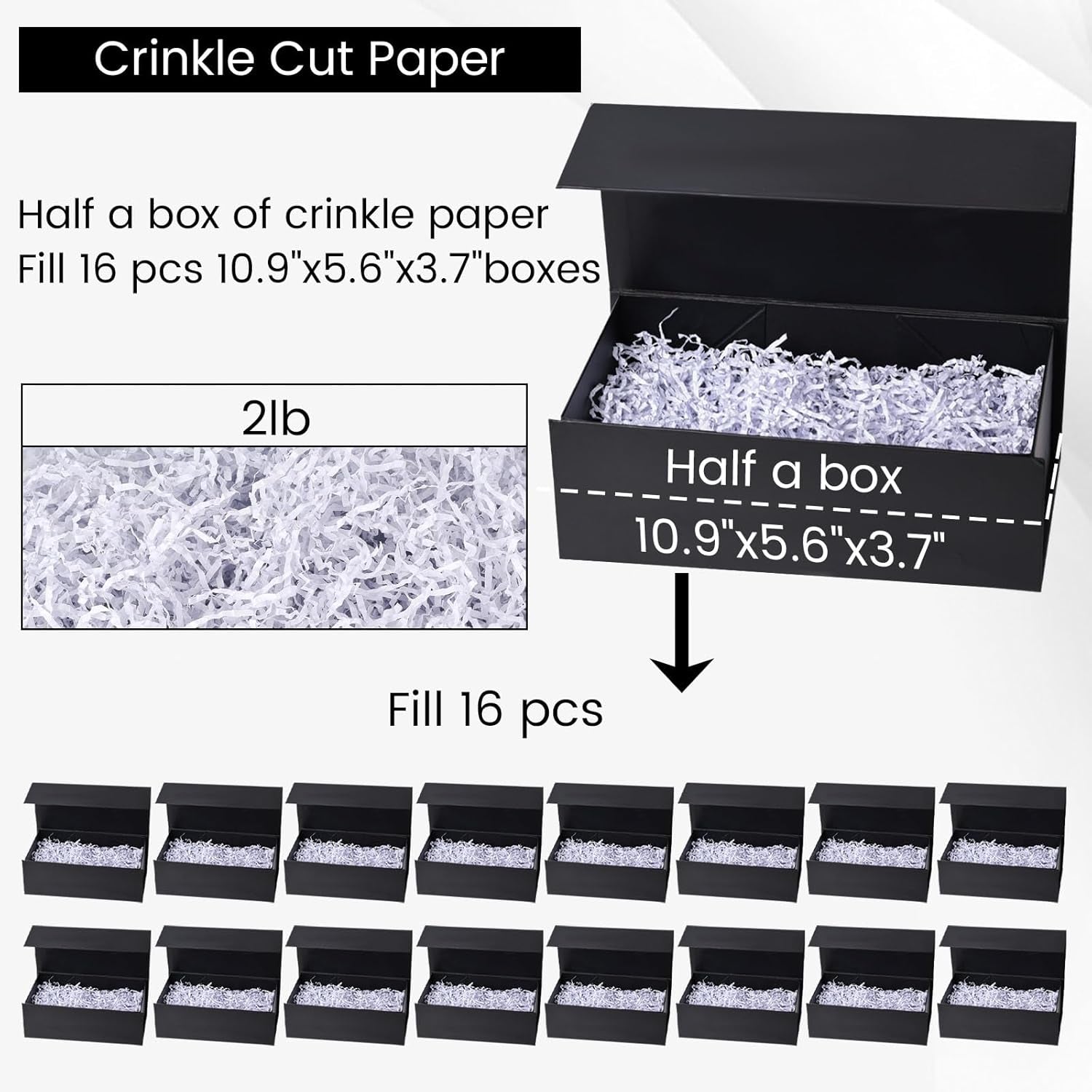 2LB Black Crinkle Paper Filler, Shredded Confetti Paper for Gift Basket Filling Halloween Christmas Birthday Party Gift Box Wrapping Stuffing Supplies