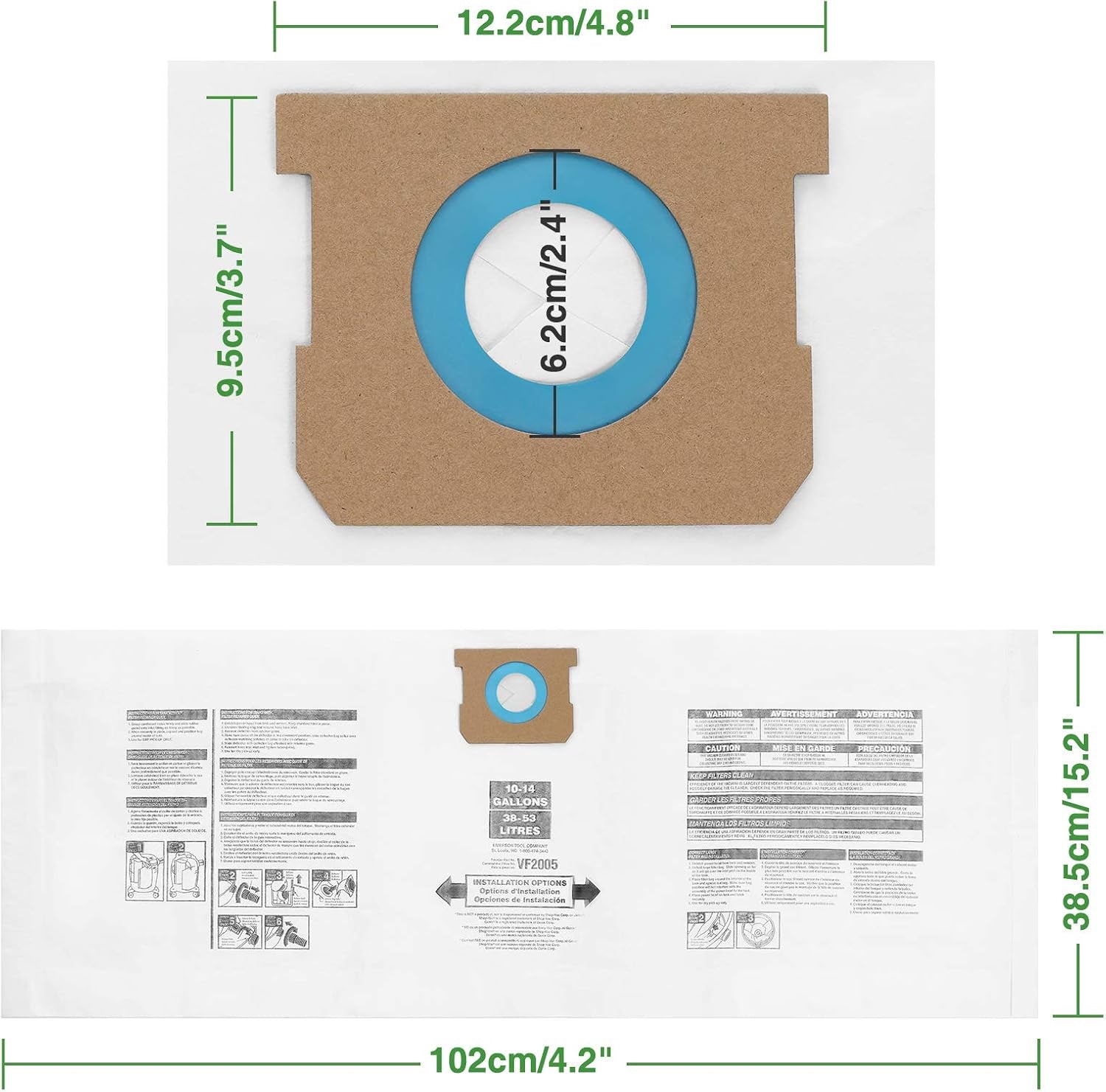 10 Pack 10-14 Gallon Vacuum Bags for Shop Vac Bags, Disposable Wet Dry Vaccum Collection Bags Replace Part Type I #90672 9067200, Type F #90662 9066200 9066233, Vf2005（White）