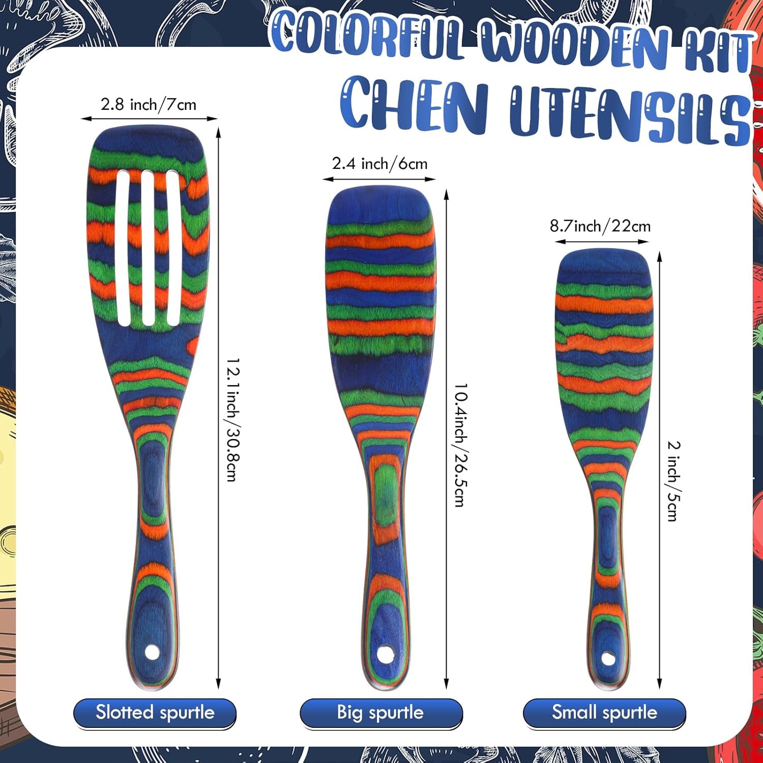 3 Pcs Wooden Spoons for Cooking Pakkawood Kitchen Utensils Set Wooden Cooking Spurtles Wood Serving Spatula Spoon Safe for Christmas Non Stick Cookware Housewarming Kitchen Souvenir Gift