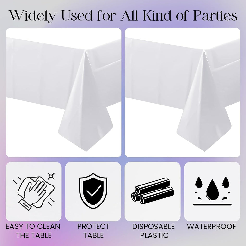 1 Piece White Rectangle Tablecloth, Thick & Durable Waterproof Plastic Table Cloth, 54X108 Inch Heavy-Duty Surface Protector, Stain Resistant Table Cover for Dining/Party/Buffet/Wedding