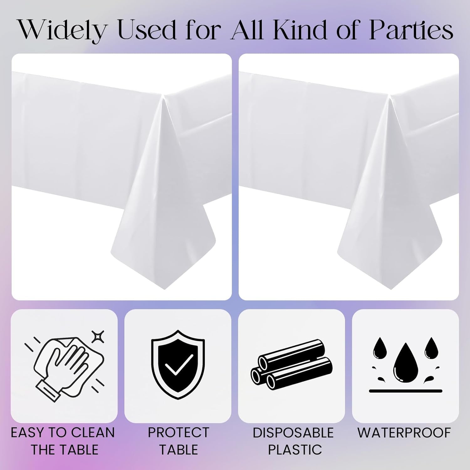 1 Piece White Rectangle Tablecloth, Thick & Durable Waterproof Plastic Table Cloth, 54X108 Inch Heavy-Duty Surface Protector, Stain Resistant Table Cover for Dining/Party/Buffet/Wedding
