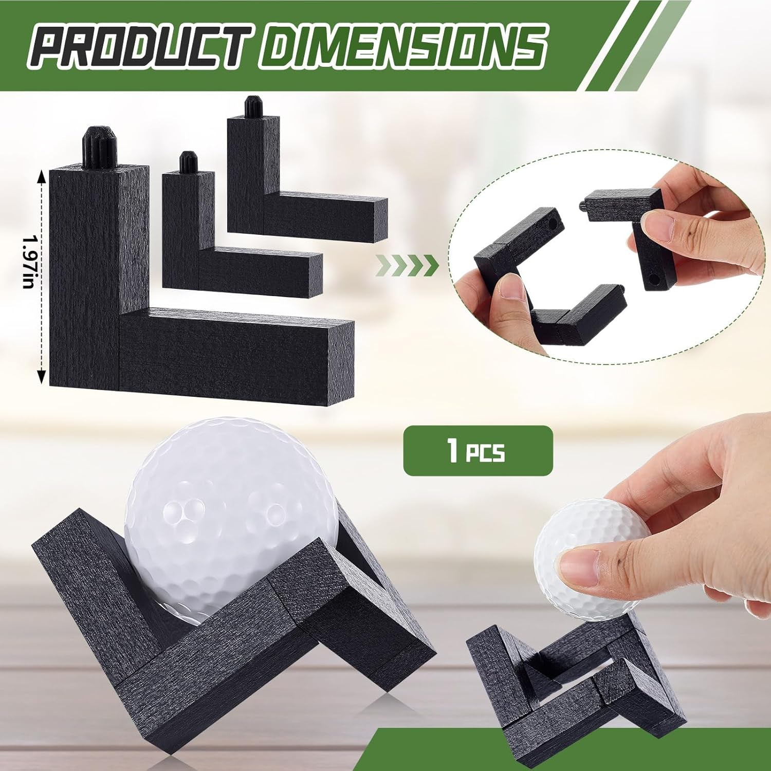 1 Pack Golf Ball Display Stand 1.97 Inch Wooden Golfballs Display Case Black Baseball Rack Holder for Souvenir Collections Tabletop Decor Men Golf Enthusiasts