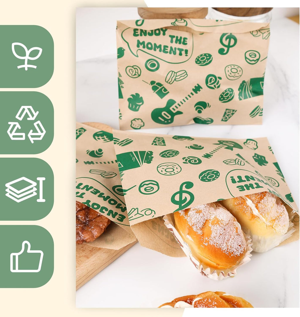 150PCS Paper Sandwich Bags, 8.1"X6.6" Small Greaseproof Snack Bags for Picnics, Food Storage, Bakery, Donuts