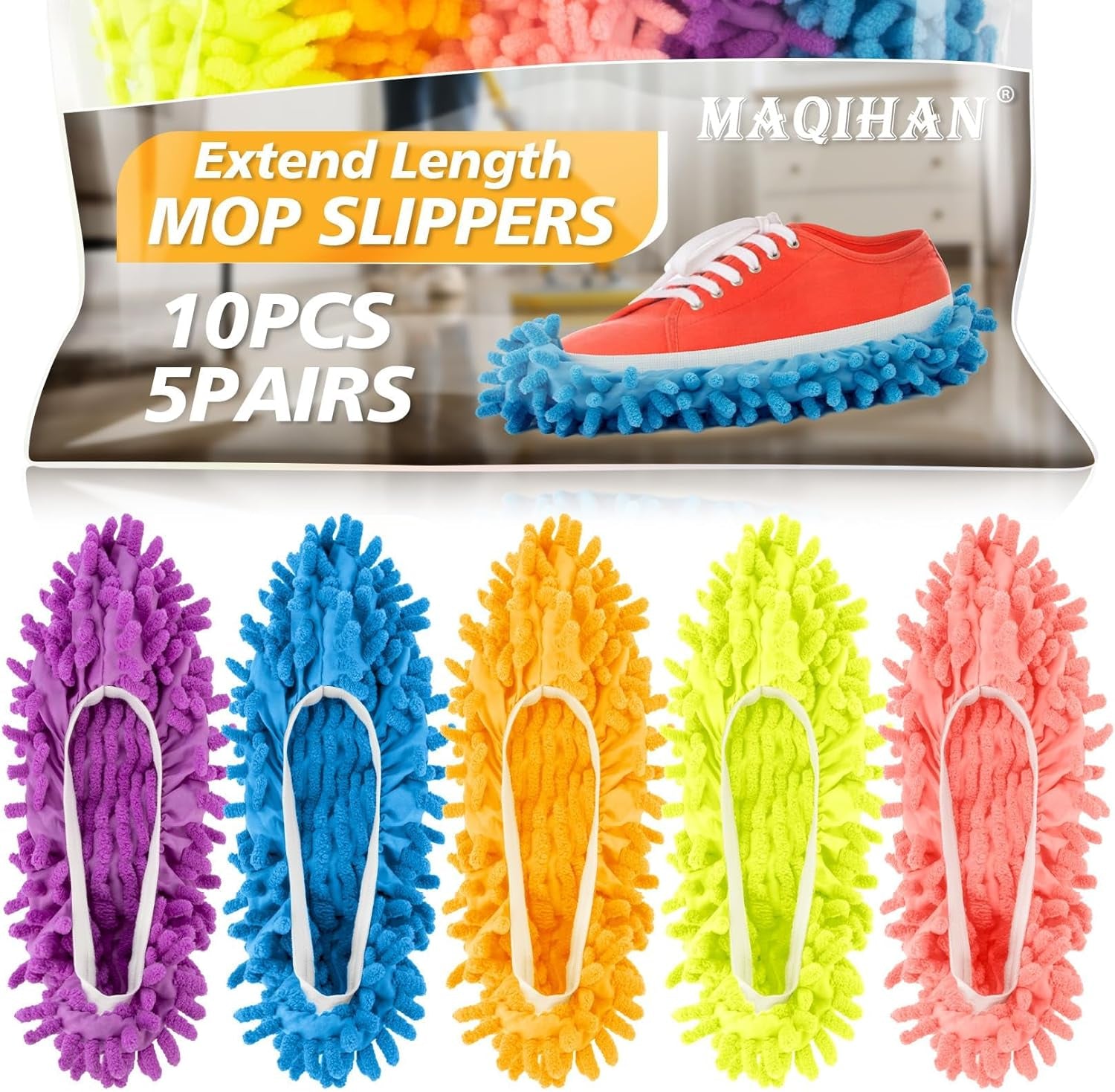 10 Mop Slippers for Floor Cleaning - Size 9.5 Mop Socks Women Mopping Cleaning Socks Feet Foot Mopping