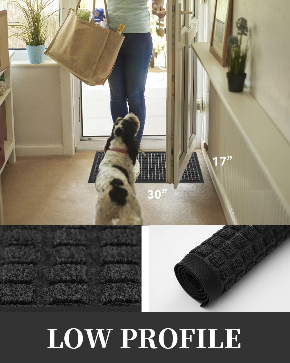 -Door Mat outside Entrance Outdoor Indoor Front Doormat for Entryway-Welcome Mat Durable Rubber Backed Entry Mat Non Slip Dirt Trapper Absorbent-Black 17’’X30’’