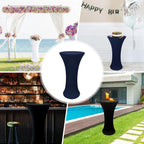 24X43 Inch round Fitted Cocktail Table Cover Navy Spandex Cocktail Table Cloth Highboy Fitted Tablecloth High Top Table Cloths for Party Pub Banquet Bistro