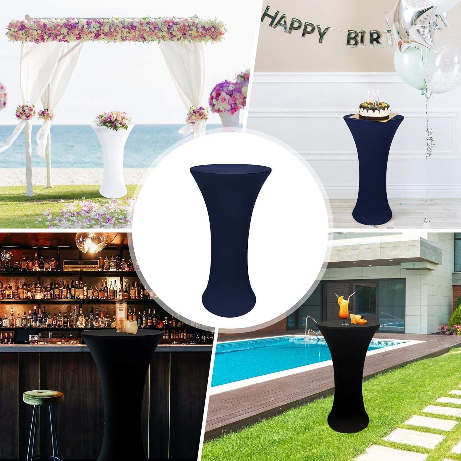 24X43 Inch round Fitted Cocktail Table Cover Navy Spandex Cocktail Table Cloth Highboy Fitted Tablecloth High Top Table Cloths for Party Pub Banquet Bistro