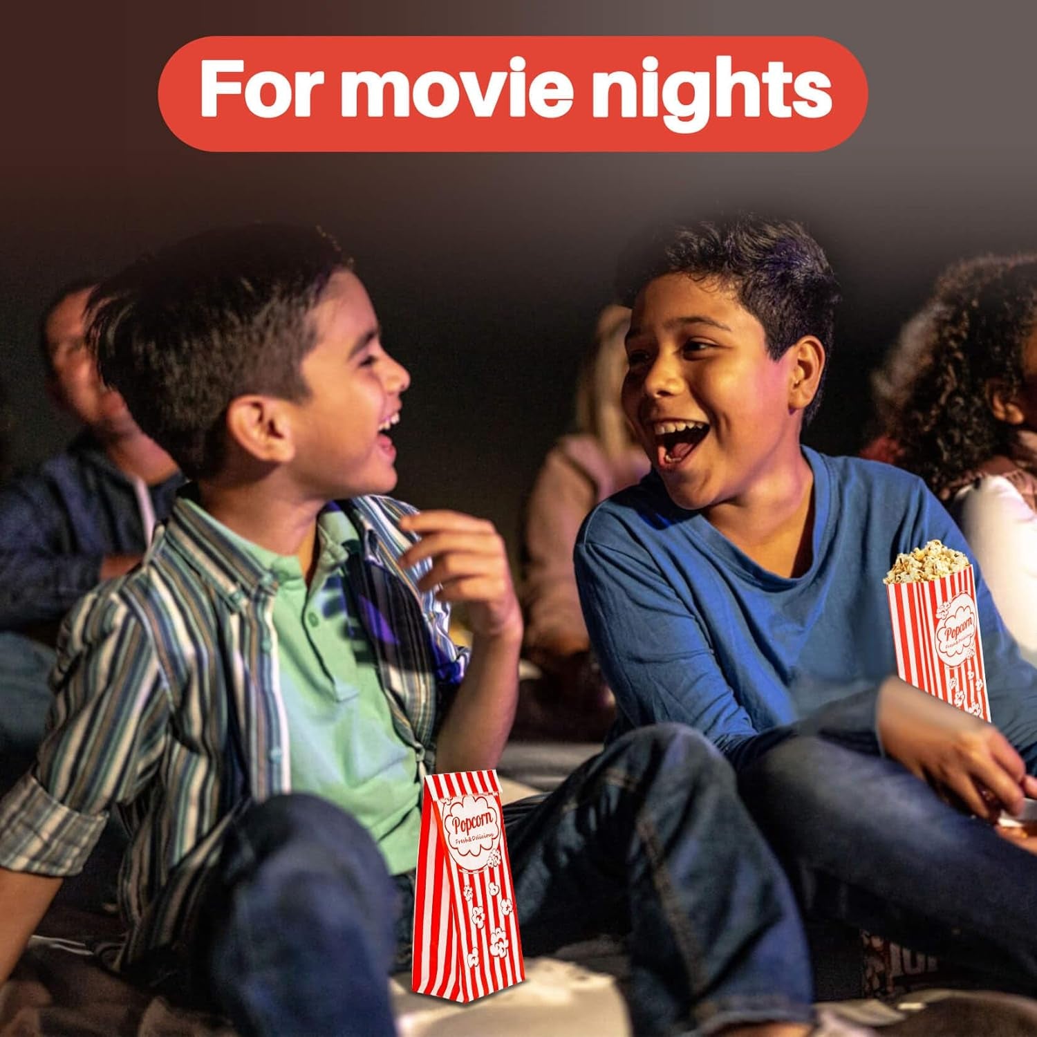 100 Popcorn Bags Flat Bottom - Paper Popcorn Food Bags Individual Servings Party Pop Corn Sleeves Bulk Carnival Halloween Snack Pack Gift Favor Treat Bolsas Para Palomitas Movie Night Supplies