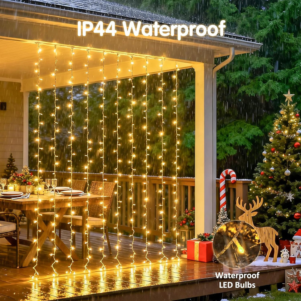 200 LED Christmas Curtain Lights for Bedroom, Warm White Hanging Curtain String Lights Indoor, USB Plug in Christmas Twinkle Lights with Remote for Wall Backdrop Wedding Party Decor