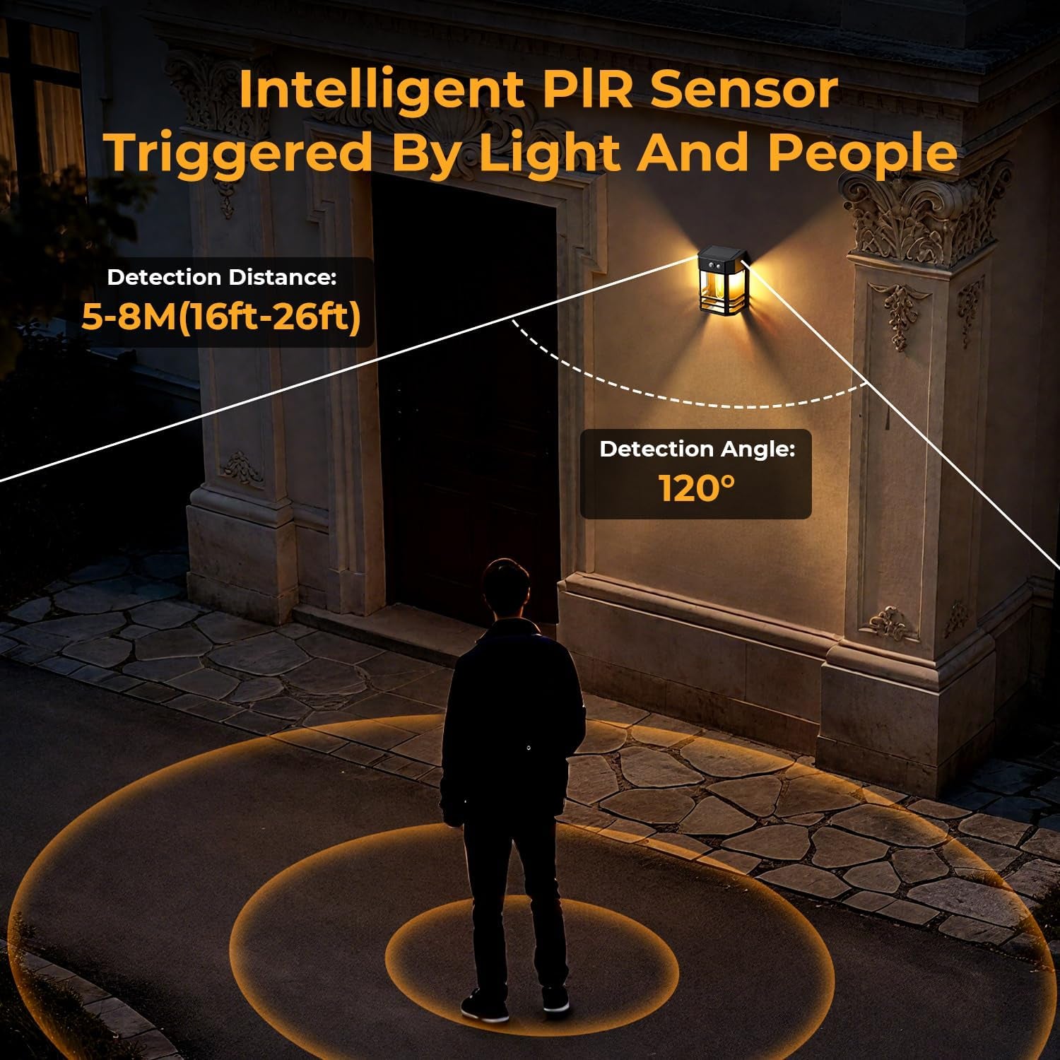 2 Pack Solar Wall Lights Outdoor,3 Modes Motion Sensor Lights Dusk to Dawn, IP65 Waterproof Porch Light Solar Powered, 1200Mah Wireless Wall Mount Sconces for outside Patio, Garage, Yard