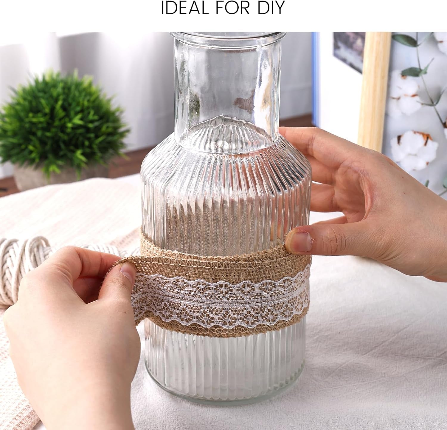 11Yard Jute-Burlap Ribbon Roll, Rustic Brown Natural Lace Trim for Gift Wrapping, Wreath Making, DIY Crafts & Farmhouse Home Decor