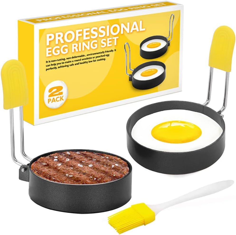 2.9 Inch Egg Rings Set of 2 with Silicone Handle, Small Nonstick round Ring Mold for Frying Eggs, English Muffins, Breakfast Sandwiches Cooking