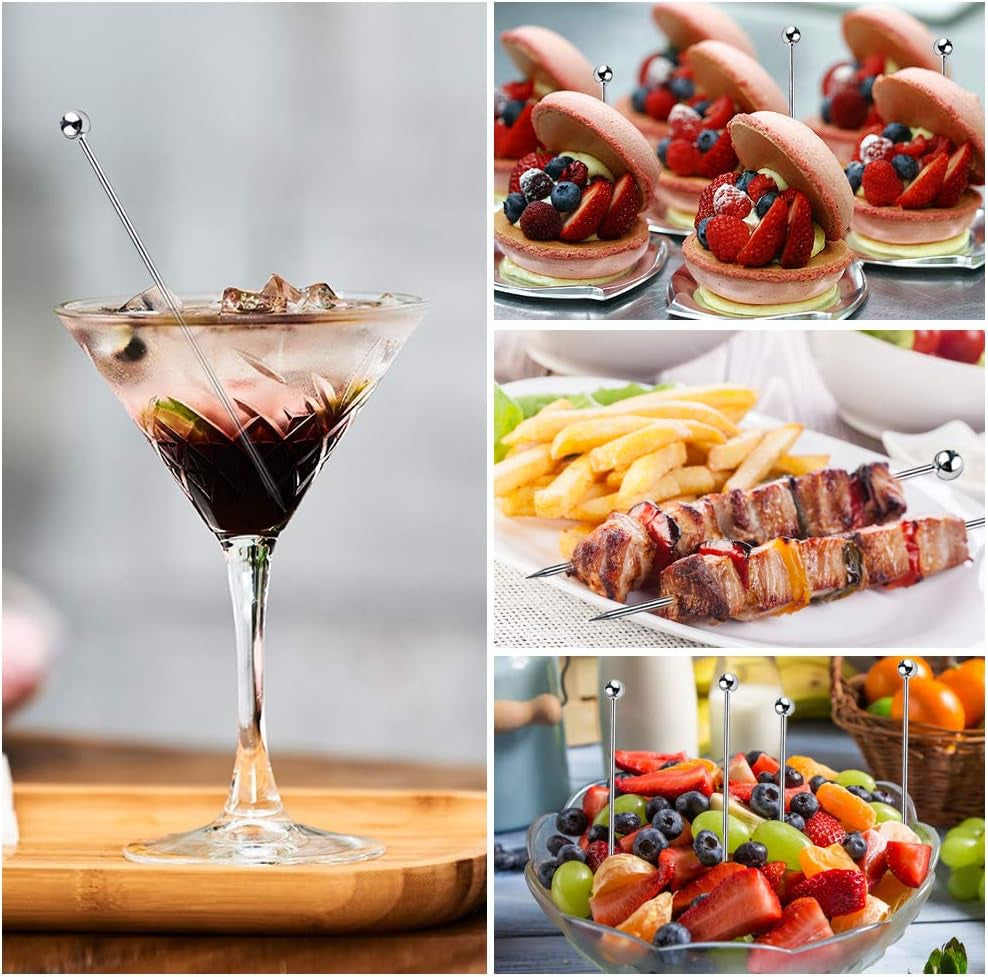 15PCS Cocktail Picks for Drinks, Stainless Steel Cocktail Toothpicks, Reusable Cocktail Skewers, Garnish Picks Bloody Mary Skewers, Metal Martini Picks for Olives Appetizers Fruit (4.3 Inch)