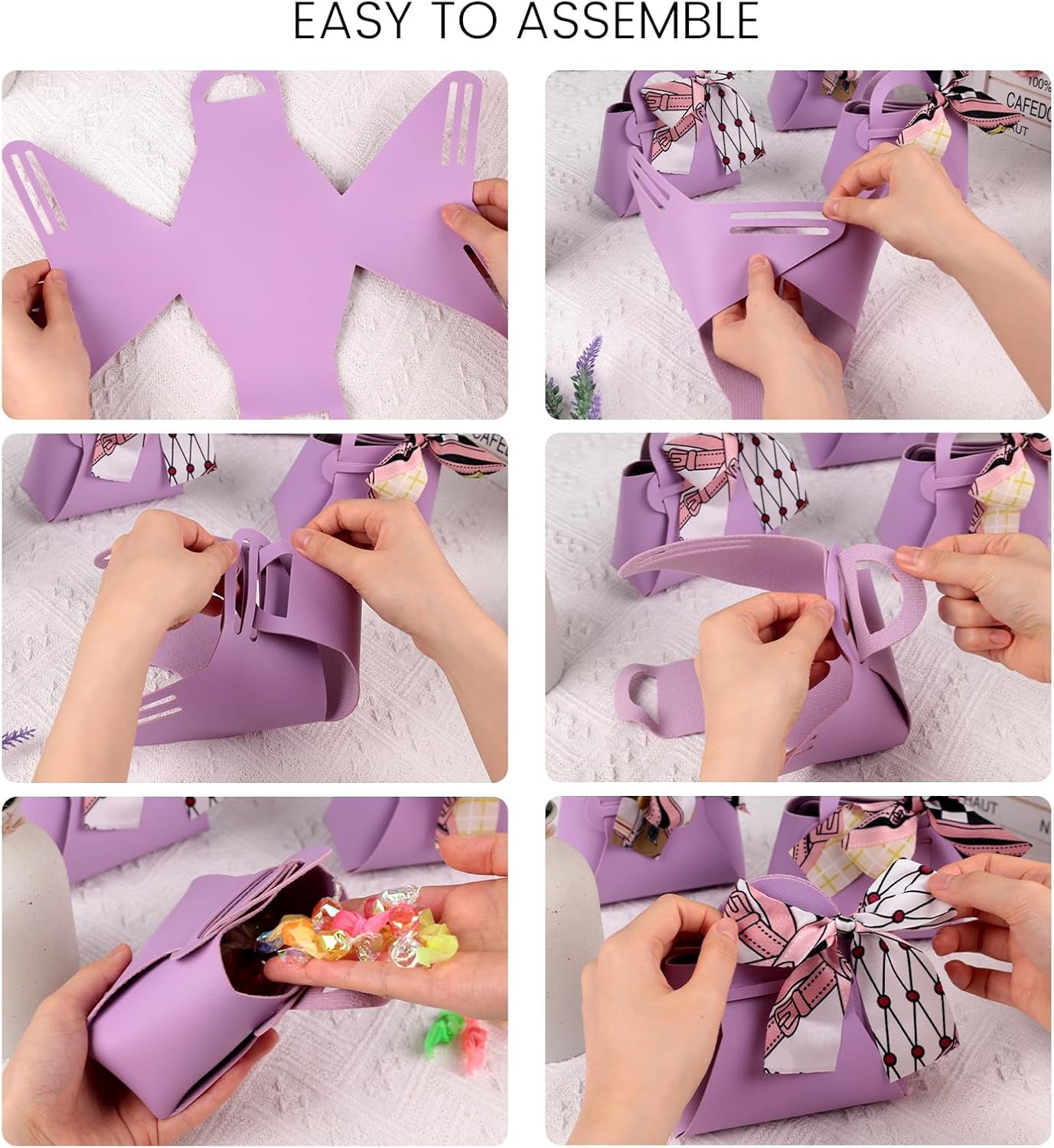 10PCS Mini Gift Boxes, Purple PU Leather Party Favor Bags with Handle for Wedding Bridal Shower Birthday Party Decoration, 4.7"X2"X5.1"