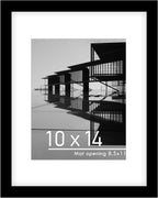 10X14 Picture Frame, Display Pictures 8 X 12 with Mat or 10 X 14 without Mat for Wall Mounting Display, Photo Frames, Black.