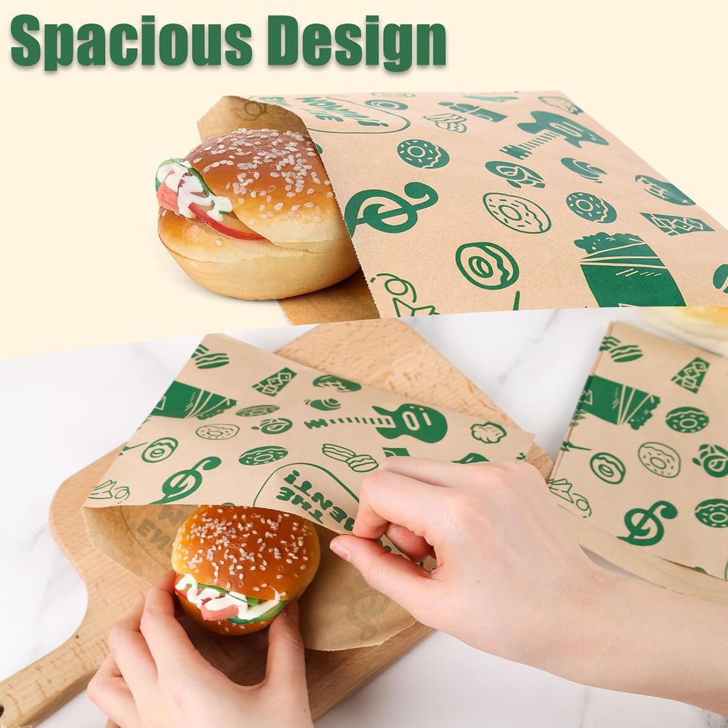 150PCS Paper Sandwich Bags, 8.1"X6.6" Small Greaseproof Snack Bags for Picnics, Food Storage, Bakery, Donuts