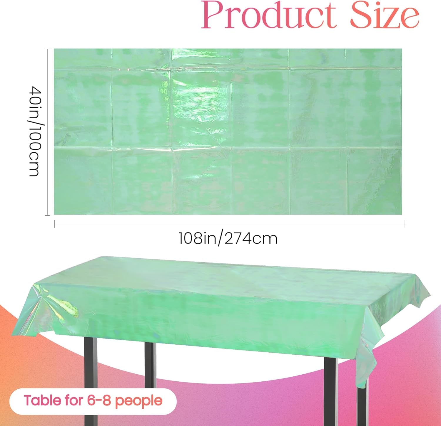 2 Pieces Green Iridescence Tablecloth - 40 X 108“ Disposable Shiny Laser Table Cloth - Glitter Plastic Tablecloths - Holographic Iridescent Table Cover for Party Decoration, Wedding and Banquet