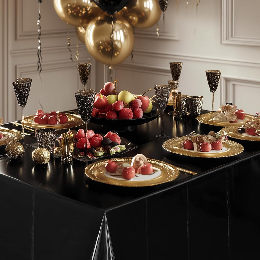 1 Piece Black Foil Tablecloth 54 * 72Inch Birthday Graduation Halloween Party Table Cloths Plastic Waterproof Disposable Table Cover for Halloween Neon Anniversary Party Supplies