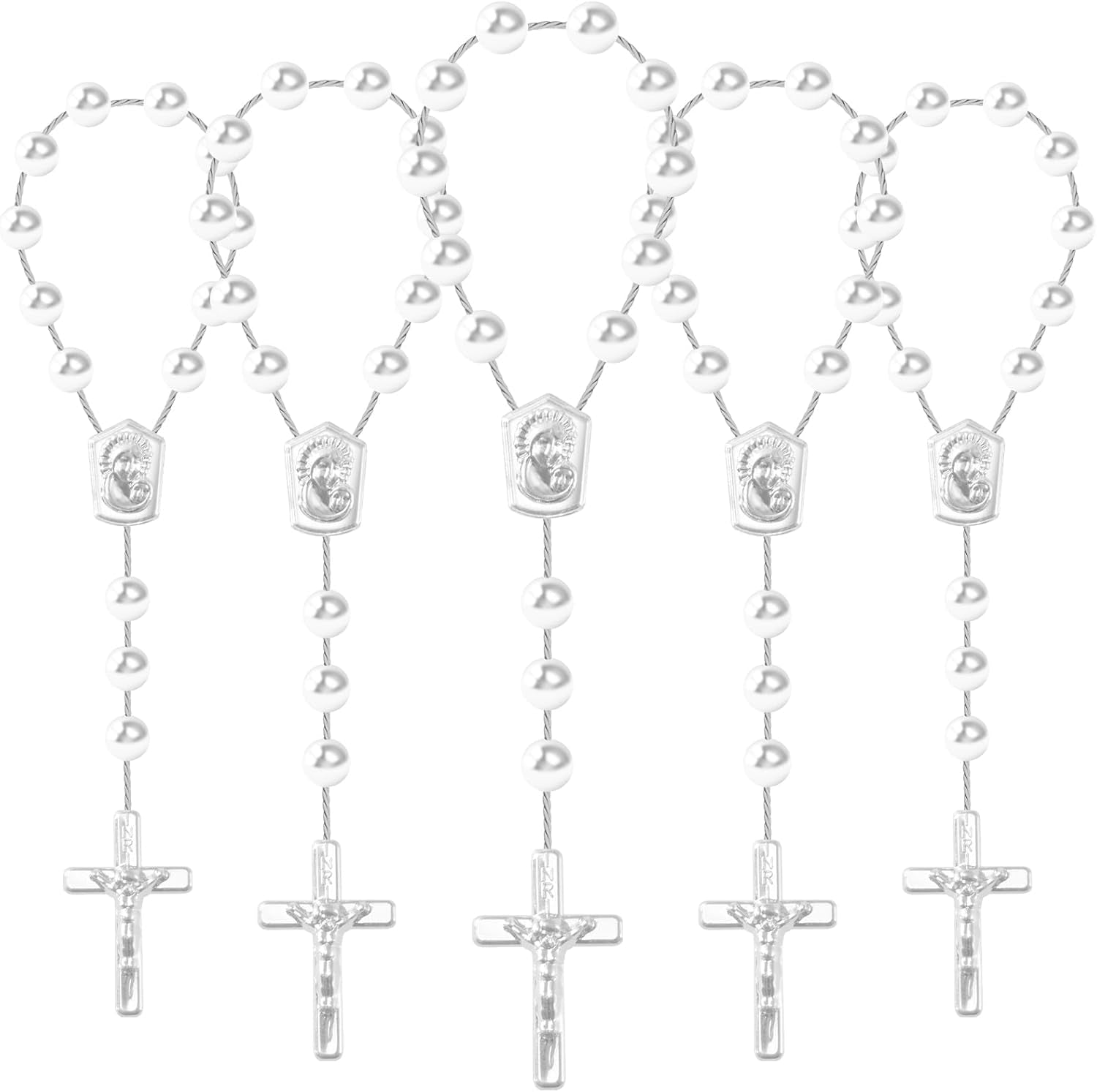 24 Pieces Baptism Rosary Acrylic Rosary Beads Mini Rosaries with Angel for the First Communion Baptism Party Favors (White)